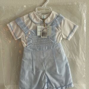 NWT! Feltman Brothers 6 Mo Baby Boys Light Blue Smocked Matching Set